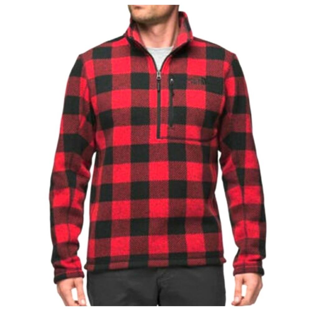 The North Face Gordon Lyons 1/4 Zip Long Sleeve Sweater, Size Large, Red/Black
